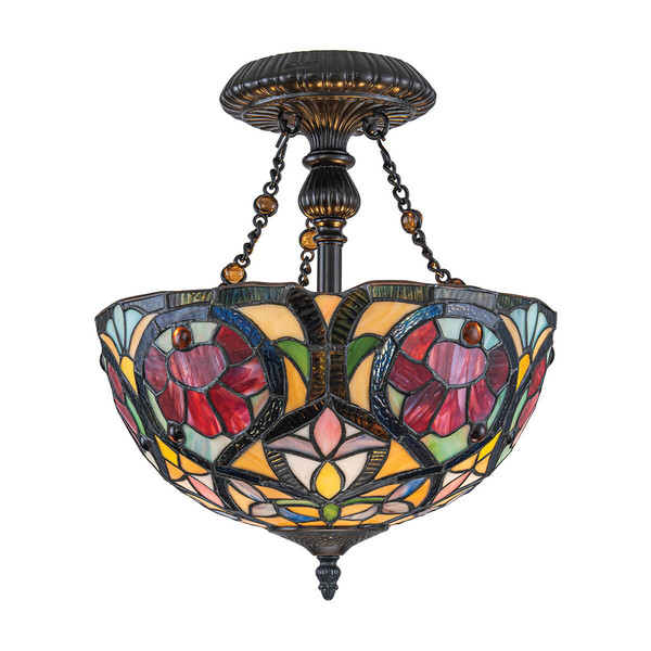Elstead Larissa Tiffanyglas Deckenleuchte 2-flammig E27 Vintage-Bronze Stahl Ø35cm