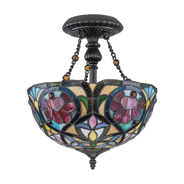 Elstead Larissa Tiffanyglas Deckenleuchte 2-flammig E27 Vintage-Bronze Stahl Ø35cm