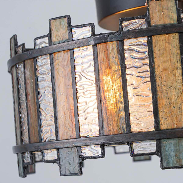 Elstead Sentry Deckenleuchte 2-flammig E27 Schwarz Stahl Tiffanyglas Ø36cm