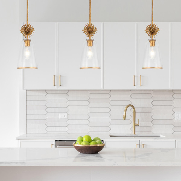 Elstead Staring Pendelleuchte E27 Gebeiztes Gold Klar