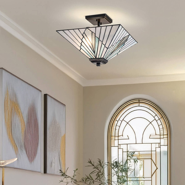 Elstead Alderley Pendelleuchte E27 2-fach Vintage-Bronze Tiffanyglas