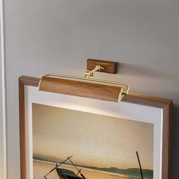 Elstead Winchfield Bilderleuchte E14 2-fach Antik-Messing und Eiche-Effekt Messing Antik und Eicheoptik