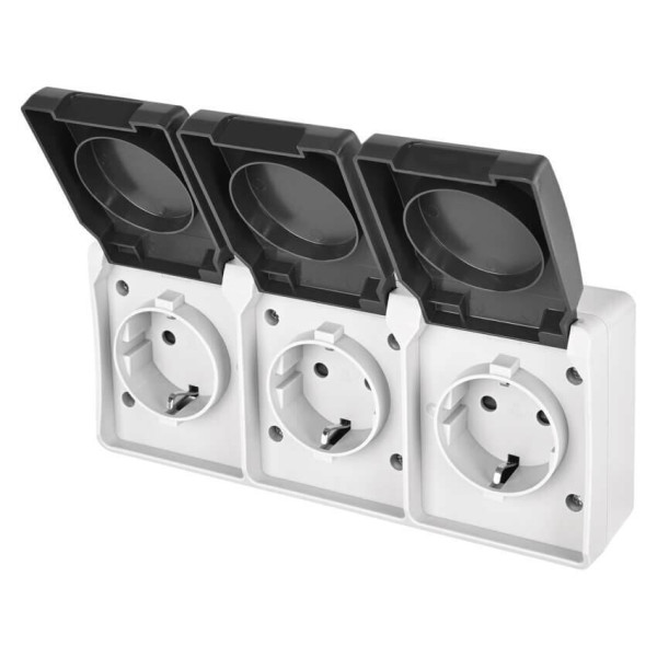 Emos Steckdose 3-fach IP44 Aufputz Grauschwarz A1396.5