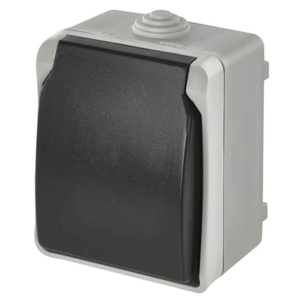 Emos Steckdose 1-fach IP44 Aufputz Grauschwarz A1396