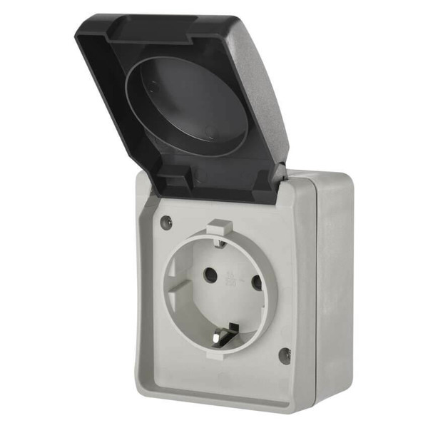 Emos Steckdose 1-fach IP44 Aufputz Grauschwarz A1396