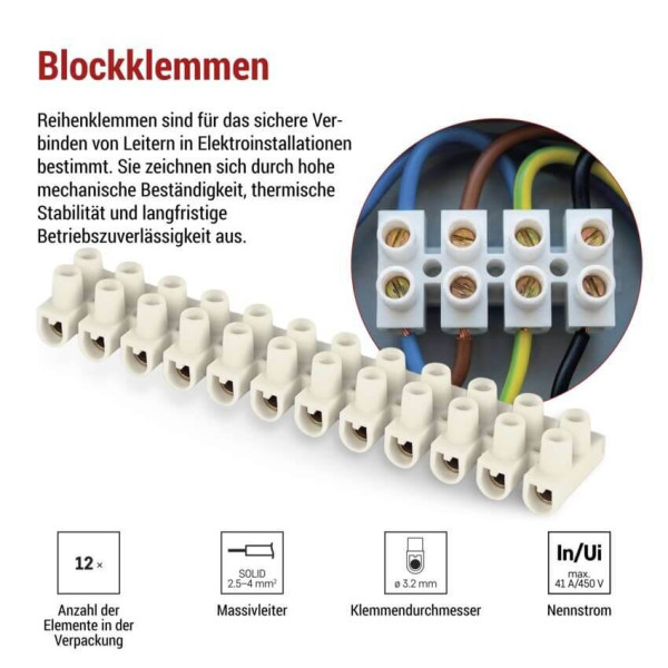 Emos Lüsterklemme 12-fach 2,5-4mm² 32A PP Weiß A4101