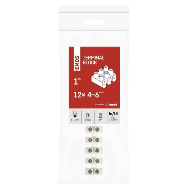 Emos Lüsterklemme 12-fach 4-6mm² 41A PP Weiß A4102