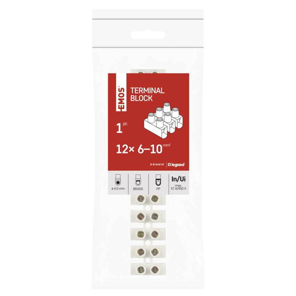 Emos Lüsterklemme 12-fach 6-10mm² 57A PP Weiß A4103