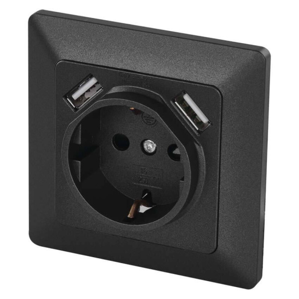 Emos Steckdose mit USB 2,1A 16A Anthrazit A6000.3