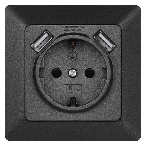 Emos Steckdose mit USB 2,1A 16A Anthrazit A6000.3