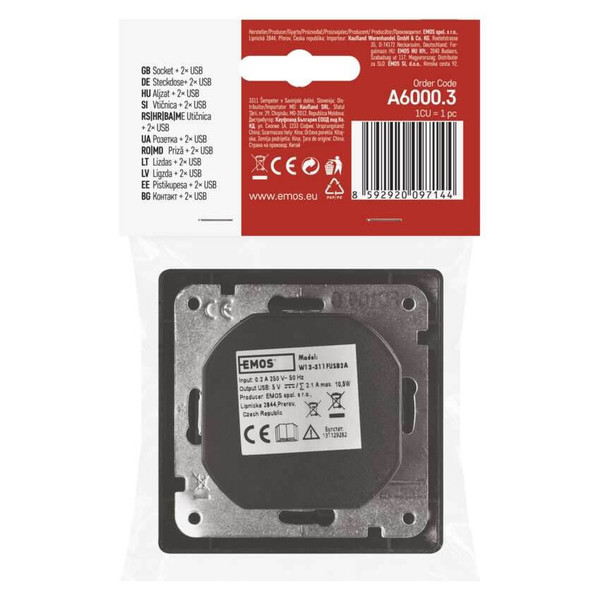Emos Steckdose mit USB 2,1A 16A Anthrazit A6000.3