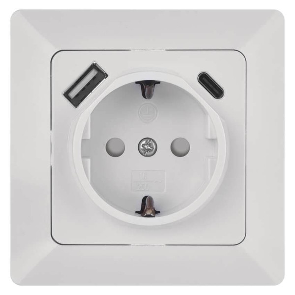 Emos Steckdose mit USB-A+USB-C 3A Schnellladen Weiß A6000.5