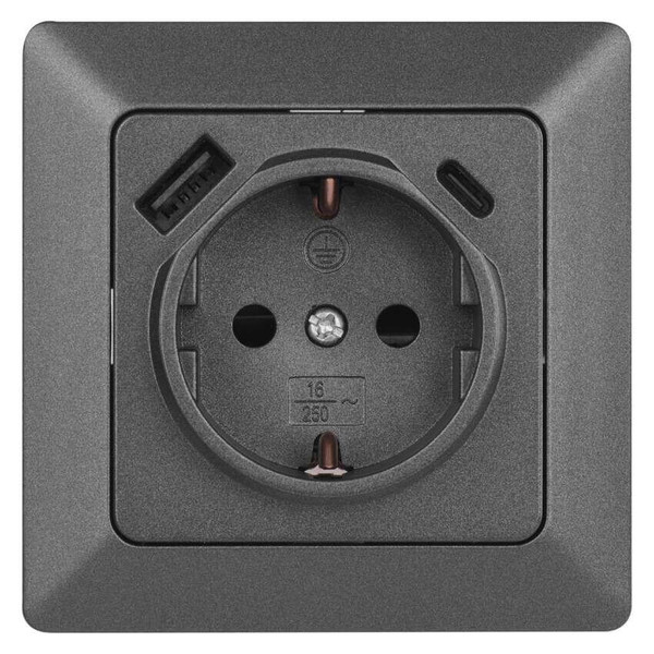 Emos Steckdose mit USB-A+USB-C 3A Schnellladen Anthrazit A6000.7
