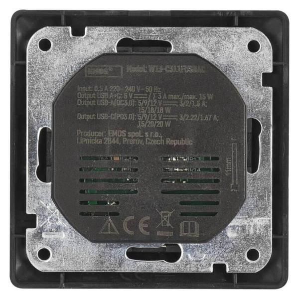 Emos Steckdose mit USB-A+USB-C 3A Schnellladen Anthrazit A6000.7