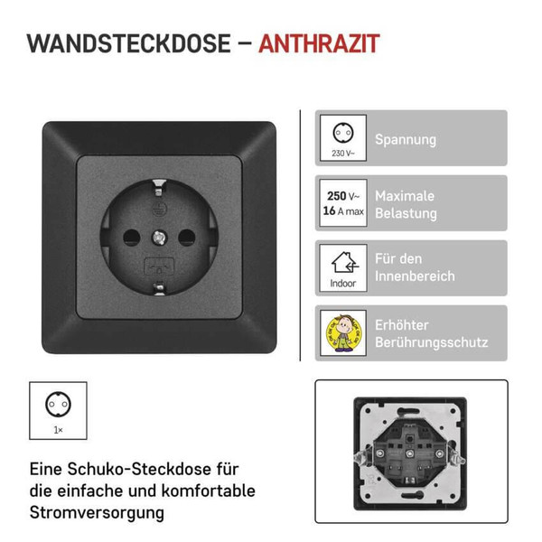 Emos Steckdose 1-fach 16A Anthrazit A6002.2