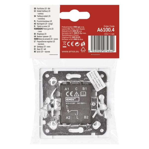 Emos Schalter Drucktaste 1/0 10A Weiß glänzend A6100.4