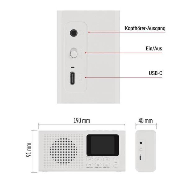 Emos Radio tragbar Bluetooth DAB+ FM Weiß E0091