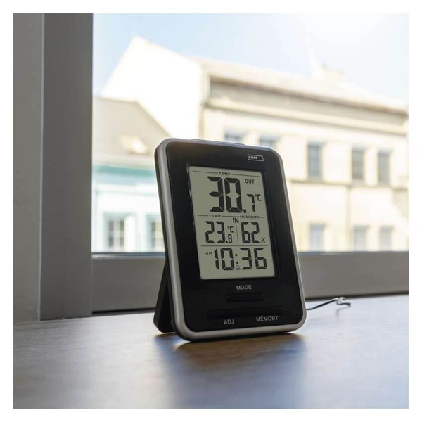 Emos Digitales Thermometer mit Hygrometer kabelgebundener Sensor Wecker E0121