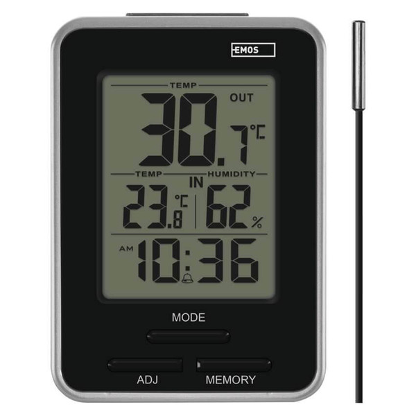 Emos Digitales Thermometer mit Hygrometer kabelgebundener Sensor Wecker E0121