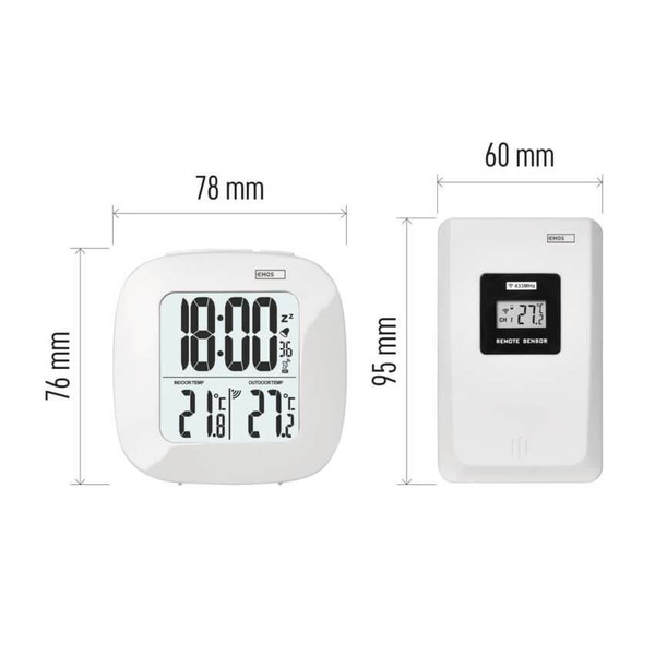 Emos Digitales Thermometer mit Funk-Sensor Wecker Funkuhr bis 30m E0127