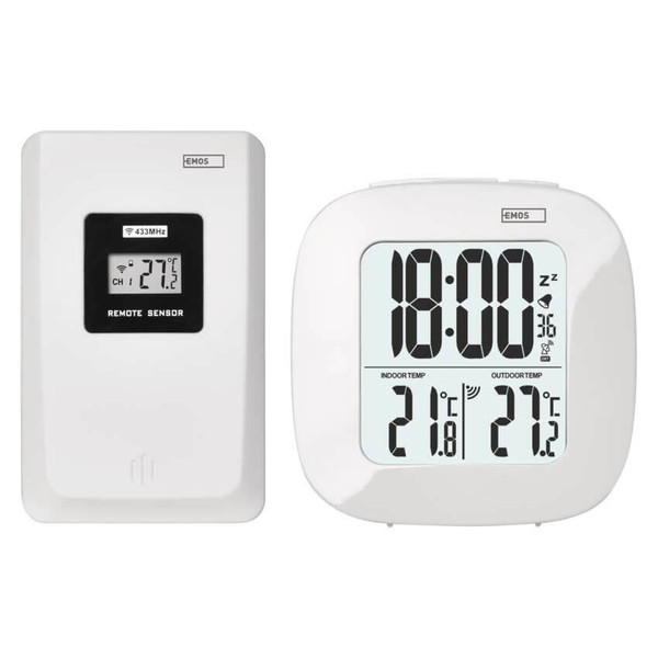 Emos Digitales Thermometer mit Funk-Sensor Wecker Funkuhr bis 30m E0127