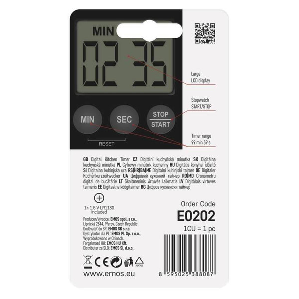 Emos Küchentimer digital mit Stoppuhr Magnethalterung E0202