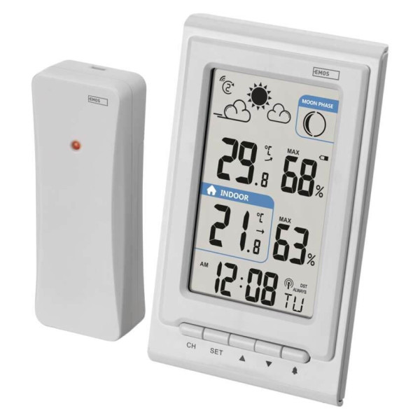 Emos Wetterstation ohne Netzteil Funkuhr Wandhalterung bis 30m E0352