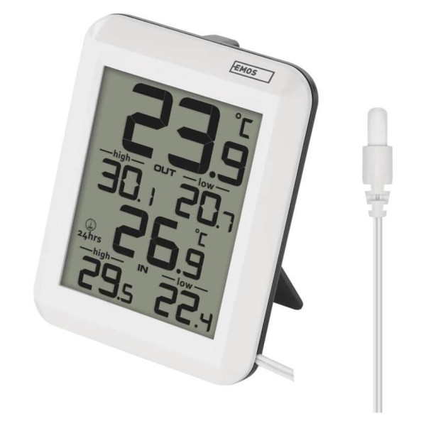 Emos Digitales Thermometer mit kabelgebundenem Außensensor Min/Max-Anzeige E0422