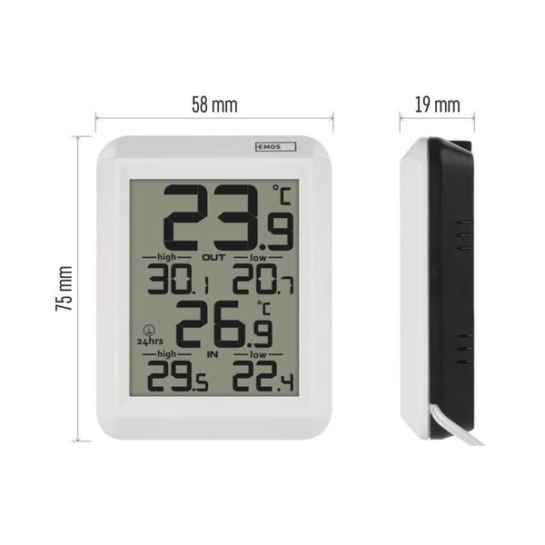 Emos Digitales Thermometer mit kabelgebundenem Außensensor Min/Max-Anzeige E0422