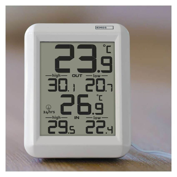 Emos Digitales Thermometer mit kabelgebundenem Außensensor Min/Max-Anzeige E0422