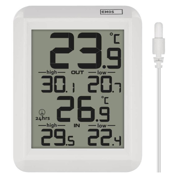 Emos Digitales Thermometer mit kabelgebundenem Außensensor Min/Max-Anzeige E0422