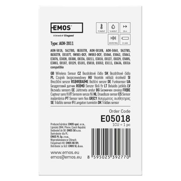 Emos Funksensor für AOK-5018B u.a. 433MHz 25m E05018
