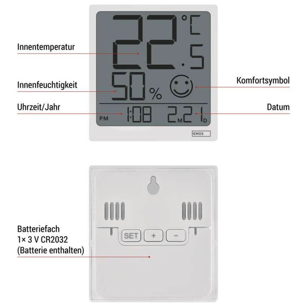 Emos Digitales Thermometer mit Hygrometer und Datum E0522