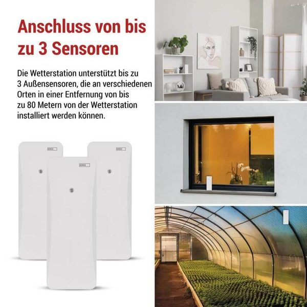 Emos Wetterstation ohne Netzteil Funkuhr Wandhalterung bis 80m E0531
