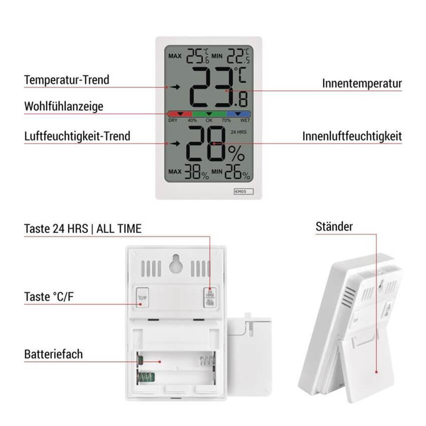 Emos Digitales Thermometer für Innenraum mit Hygrometer E0558