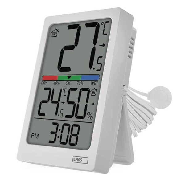Emos Digitales Thermometer mit Hygrometer kabelgebundener Sensor Quarzuhr E0558P