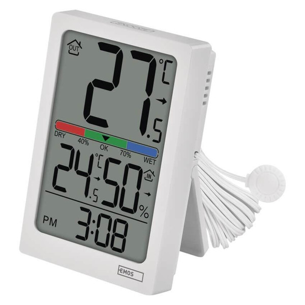 Emos Digitales Thermometer mit Hygrometer kabelgebundener Sensor Quarzuhr E0558P