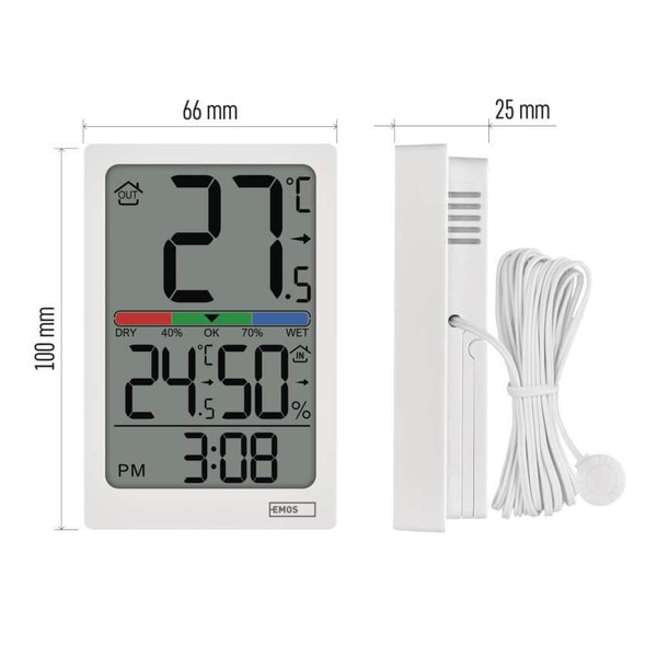 Emos Digitales Thermometer mit Hygrometer kabelgebundener Sensor Quarzuhr E0558P