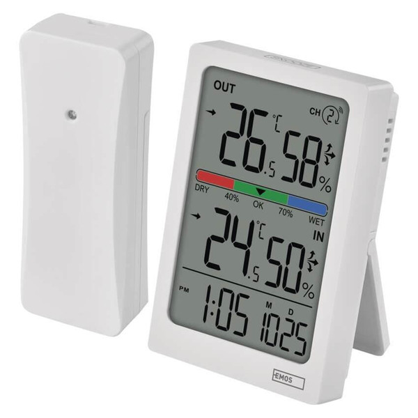 Emos Digitales Thermometer mit Hygrometer Funk-Sensor Wecker Datum 100m Reichweite E0558W