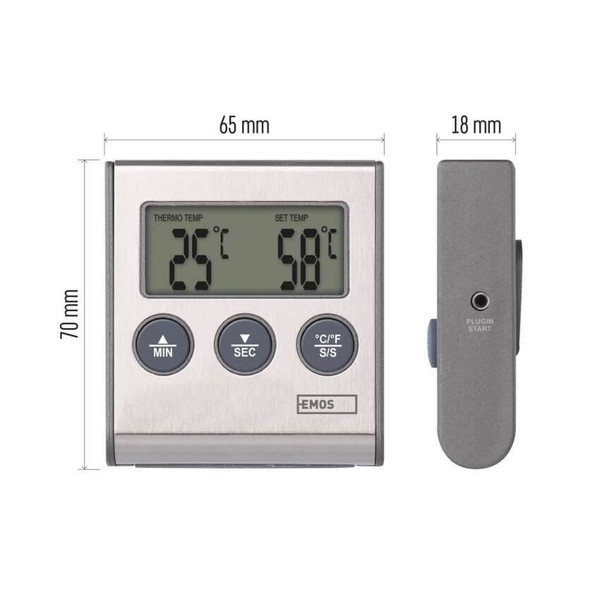 Emos Digitales Thermometer Grillthermometer mit Timer bis 250°C E2157