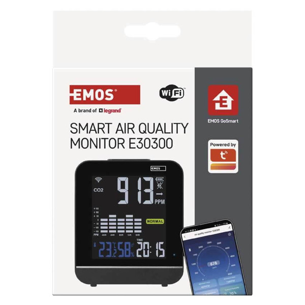 Emos Luftqualitätsmonitor GoSmart WiFi CO2 400-5000ppm Farbdisplay E30300