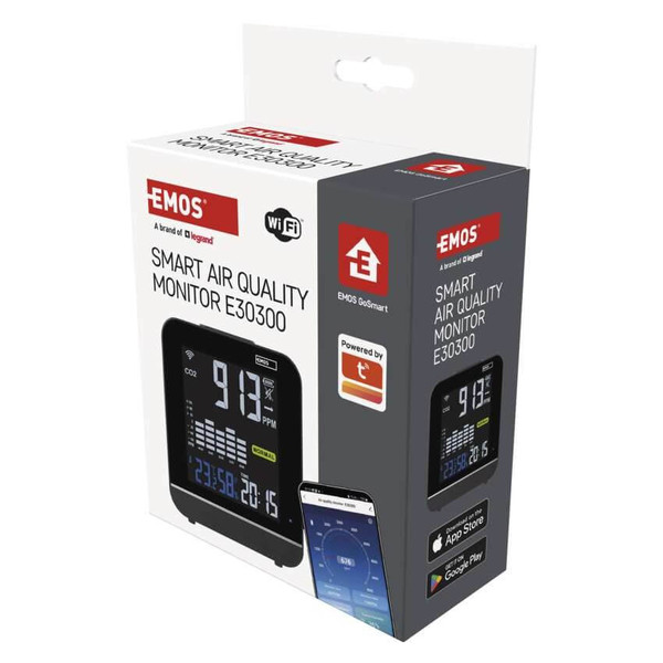 Emos Luftqualitätsmonitor GoSmart WiFi CO2 400-5000ppm Farbdisplay E30300