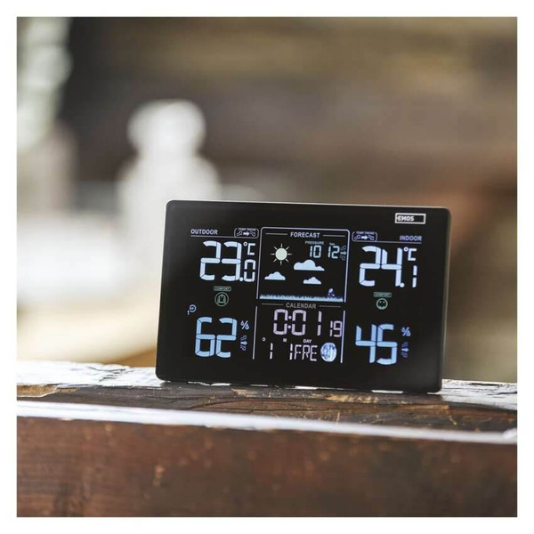 Emos Wetterstation mit Barometer Mondphase Funkuhr bis 50m E5111