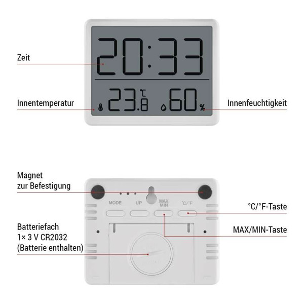 Emos Digitales Thermometer mit Hygrometer Funk-Sensor Wecker Datum E6210