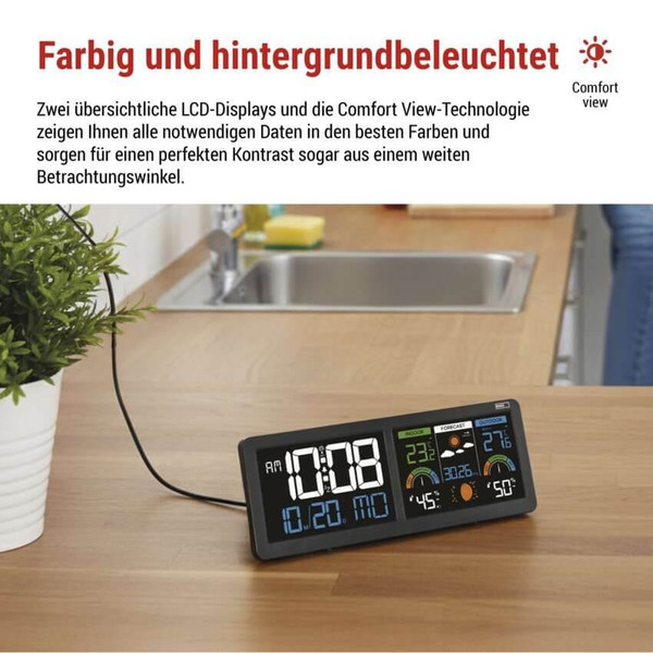 Emos Wetterstation mit Barometer Funkuhr bis 80m Wandhalterung E8625