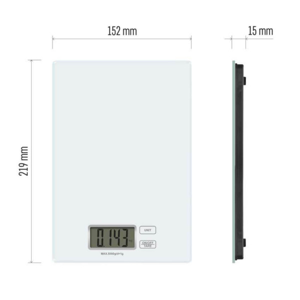 Emos Küchenwaage 5kg 1g gehärtetes Glas Weiß EV014