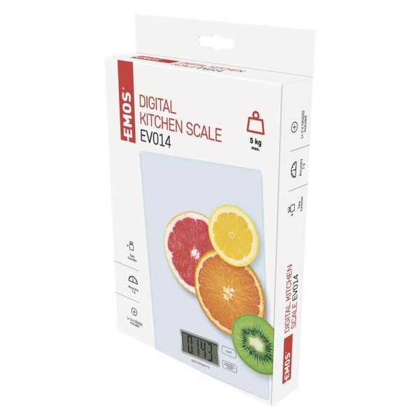 Emos Küchenwaage 5kg 1g gehärtetes Glas Weiß EV014