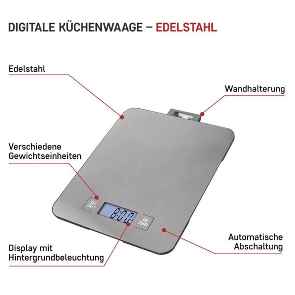 Emos Küchenwaage 15kg 1g Edelstahl Silber EV023
