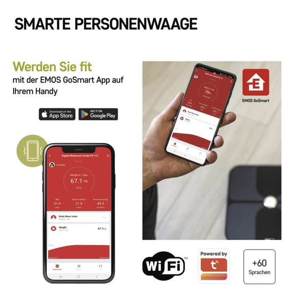 Emos Personenwaage GoSmart Bluetooth 180kg BMI 10 Nutzer EV112