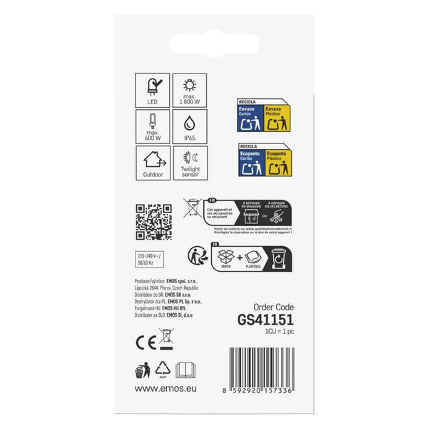 Emos Dämmerungssensor Dämmerungssensor 1800W IP65 Weiß GS41151